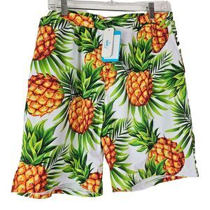 Yaffi Womens Lounge Bermuda Golf Shorts XL Pineapple Fruit Elastic Waist Pull On